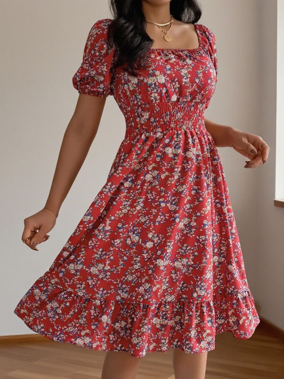 Summer Clothing Pakistan - Vestido Midi de Verano/Primavera para Mujer,