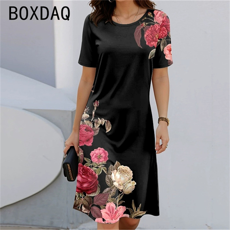 Sundress Midi Floral - Vestido acampanado Floral de manga corta