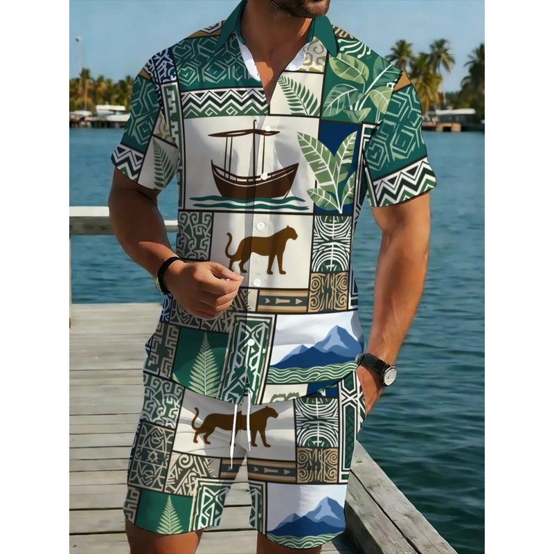Beach Shirt Hawaiian - Conjunto informal de dos piezas para