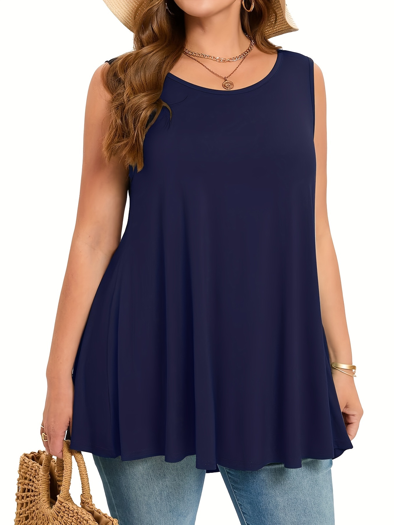 Camiseta sin mangas lisa y sen - Summer Clothing For Plus Size Women reseña y precio