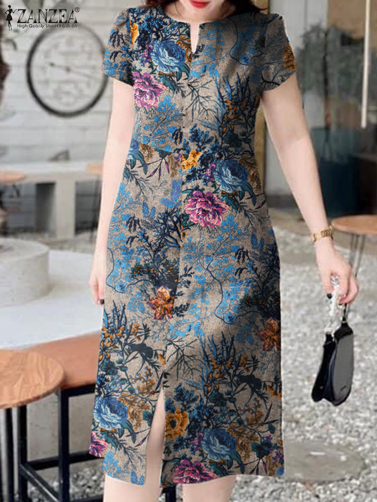ZANZEA-vestido Midi Retro de m - Sundress Midi Floral reseña y precio