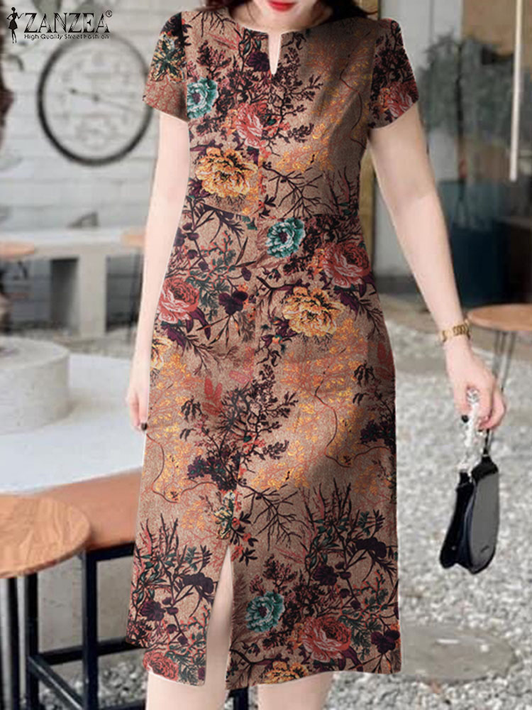 ZANZEA-vestido Midi Retro de m - Sundress Midi Floral reseña y precio