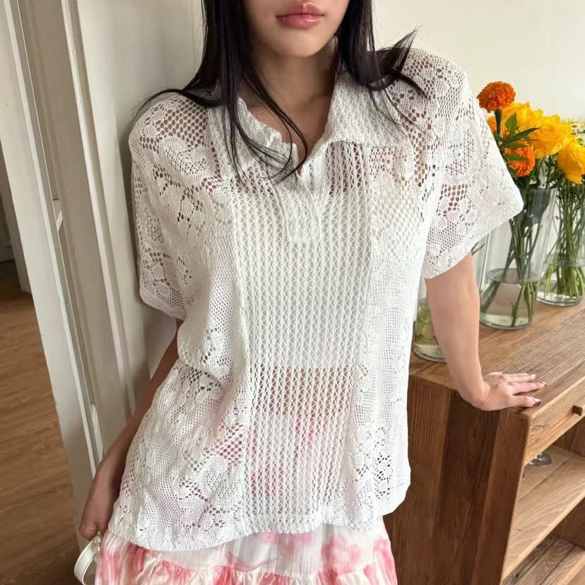 Camisa Retro con Cuello de Enc - Summer Clothing Online Shopping reseña y precio