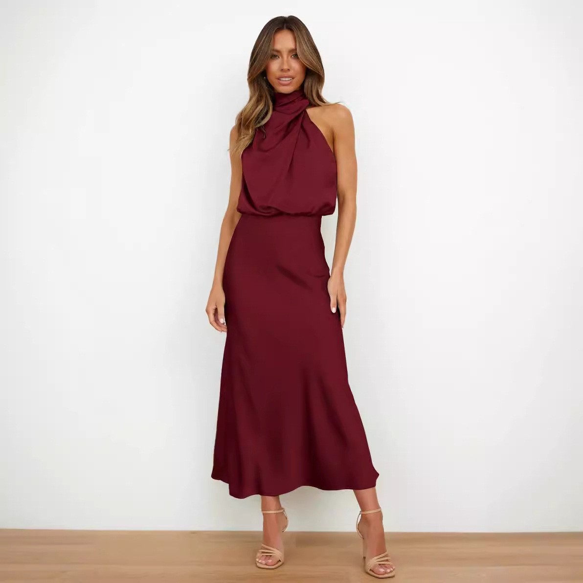 Vestido de satén sin mangas co - Halter Neck Top reseña y precio