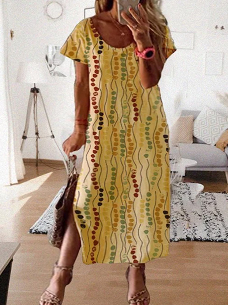 Vestido midi estampado amarill - Summer Upf Clothing reseña y precio